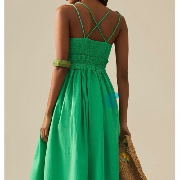 By Anthropologie Kelly Green Corset Strappy Cross-Back Midi Dress Large - Picture 2 of 4